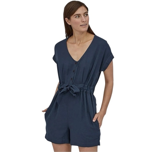 Patagonia Pants - Patagonia Organic Cotton Gauze Stone Blue Casual Romper Playsuit Women’s Small